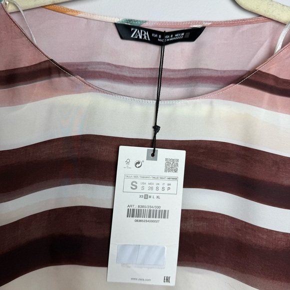 ZARA Silky Striped Pullover Blouse Peasant Sleeves Size Small Boho Chic Artsy - Picture 8 of 8
